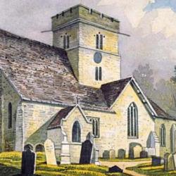 Watercolour of the church painted in the 19th century by John Homes Smith